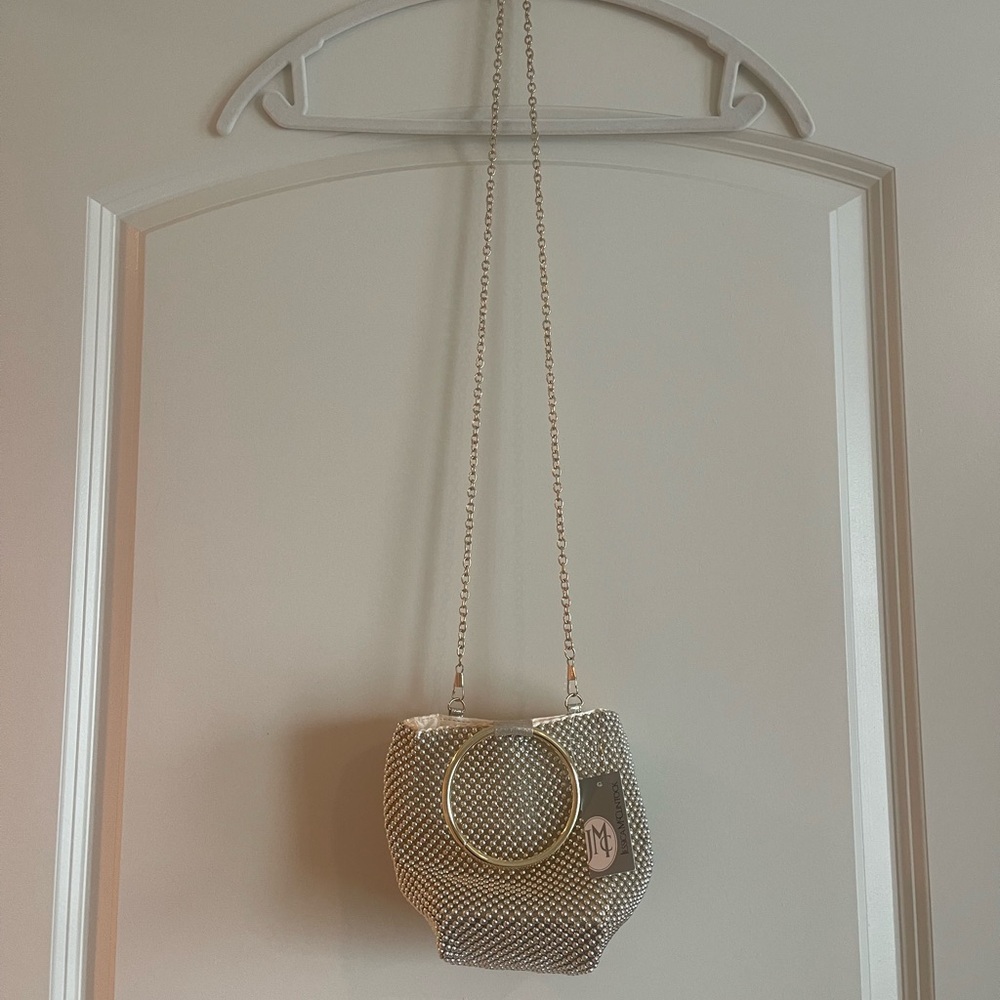 Jessica McClintock Gold Metallic Removable Chain Strap Crossbody